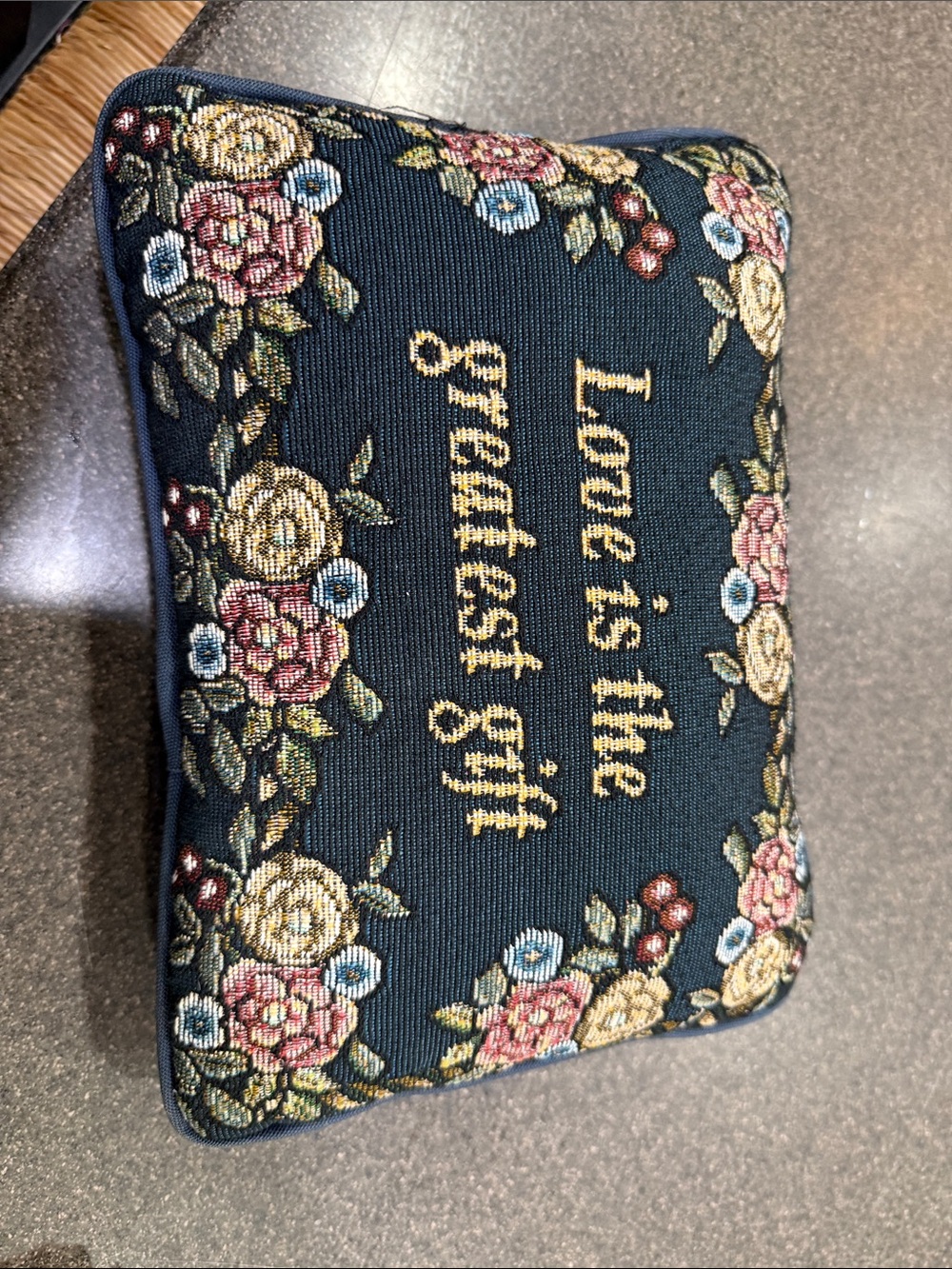 Love Is The Greatest Gift Floral Navy Decorative Pillow